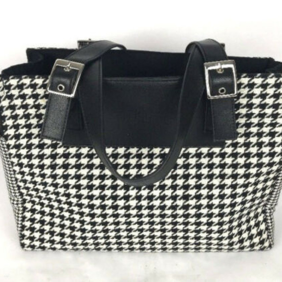 LAUREN RALPH LAUREN Small Barrel Bag Black White Blue Glen Plaid Houndstooth